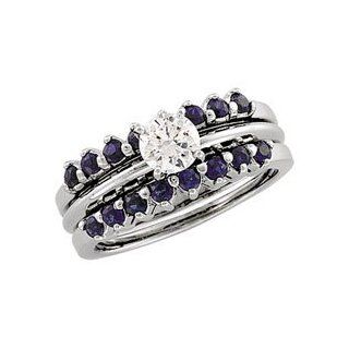 2.00Mm 14K White Gold Bridal Ring Guard Genuine Sapphire Jewelry