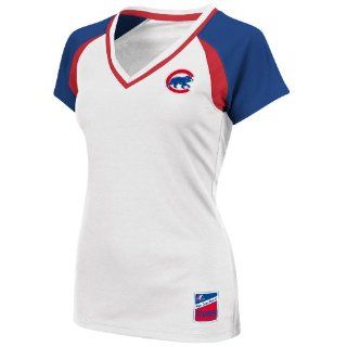MLB Chicago Cubs Women's Short Sleeve Raglan Deep V Neck Synthetic Tee (White/Deep Royal/Athletic Red) : Clothing