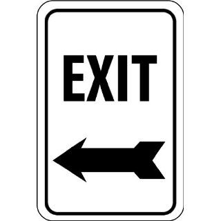 NMC TM79K Traffic Sign, Legend "EXIT" with Left Arrow, 12" Length x 18" Height, High Intensity Prismatic Reflective Aluminum 0.080, Black on White: Industrial Warning Signs: Industrial & Scientific