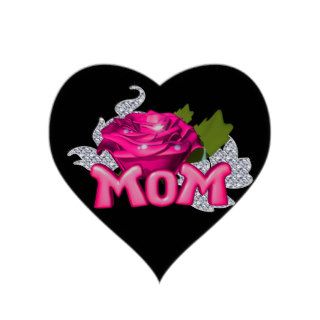 Mom & Pink Tattoo Rose Diamond Heart Sticker