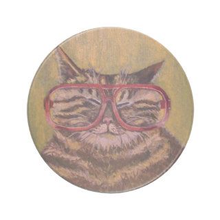 Big Fat Glasses Cat Coaster