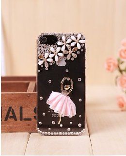 Pink 3D Cute Bling Crystal Luxury Diamond Ballet Girl For iPhone5 5G Skin Case Cover: Cell Phones & Accessories
