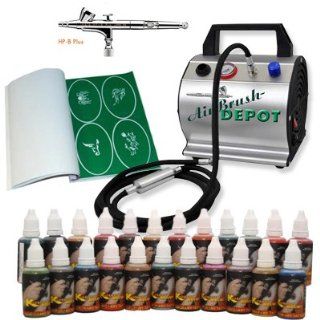 IWATA AIRBRUSH TATTOO KIT 24 Includes: COMPRESSOR, HOSE, AIRBRUSH, INK, AND STENCILS