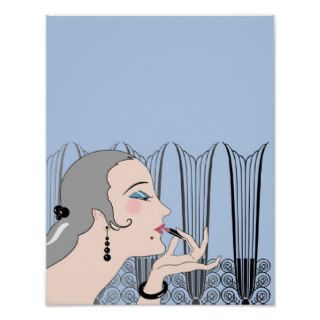 EVE, Art Deco Lady in Blue and Gray Print