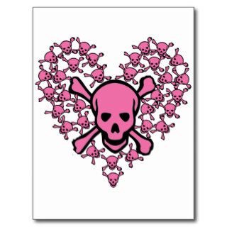 Pink Skulls in Heart Shape Postcards