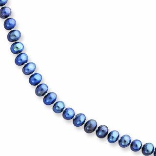 14K Gold 4 4.5mm Black Freshwater Onion Cultured Pearl Necklace 20 Inches: Jewelry