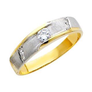 14K Yellow and White 2 Two Tone Gold High Polish Finish Round cut Top Quality Shines CZ Cubic Ziconia Wedding Band Ring for Men: The World Jewelry Center: Jewelry