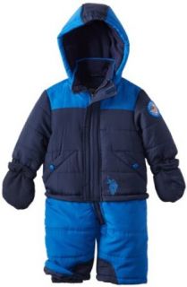 U.S. Polo Association Baby Boys Infant Dewspo Bubble Faux 1 Piece Snowsuit, Engine Red/Classic Navy, 12 Months: Clothing