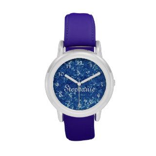 Personalized Kids Blue Glitter Look Wrist Watch