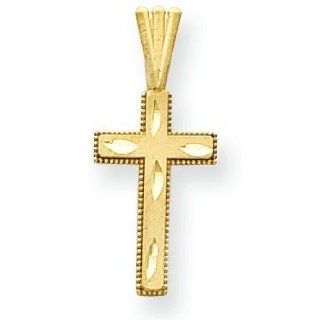14k Gold Satin & Diamond cut Cross Pendant: Jewelry