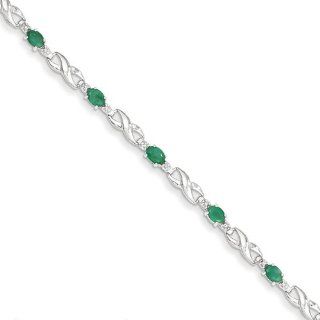 14k White Gold W/ Diamond And Emerald Gemstone Bracelet, Best Quality Free Gift Box Satisfaction Guaranteed: Jewelry