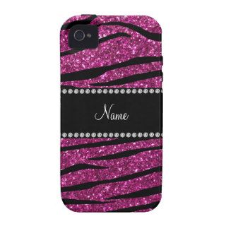 Personalize name pink glitter zebra stripes iPhone 4/4S case