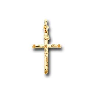 14K Solid Yellow Gold Jesus Cross Crucifix Charm Pendant: IceNGold: Jewelry