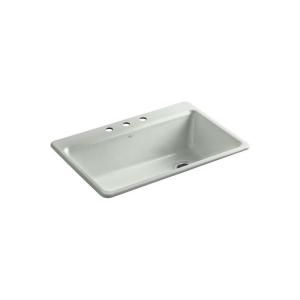 KOHLER Riverby Top Mount Cast Iron 22x33x9.625 3 Hole Single Bowl Kitchen Sink in Sea Salt K 5871 3A2 FF