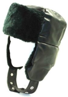 L59cm Black Retro Russian Faux Leather Faux Fur Trooper Trapper Military Aviator Hat for Men and Women Medium Large, Large 59cm at  Mens Clothing store: