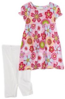 Flapdoodles 2 Piece Allover Flower Print Knit Dress Set, Pink, 24 Months Clothing