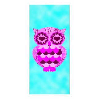 Cute Pink Purple Heart Retro Owl Groovy Teal Sky Rack Card Design