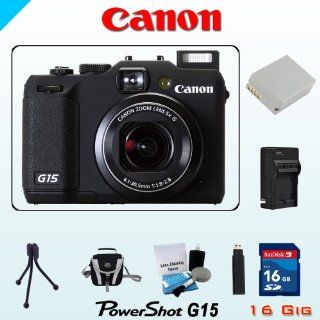 Canon G15 12MP Digital Camera Bundle   16GB SDHC Memory Card   USB Memory Card Reader   Table Tripod   Spare NB 10L Battery   Lens Cleaning Kit   Carrying Case : Point And Shoot Digital Camera Bundles : Camera & Photo