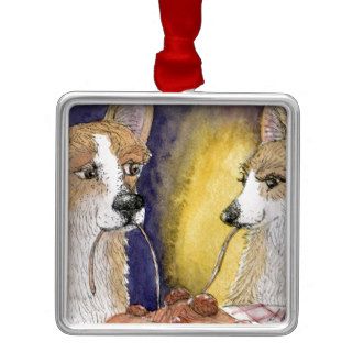 Corgi dogs eating spaghetti and meatballs ornament