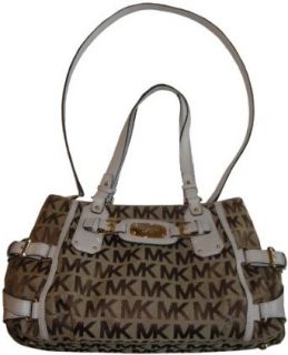 Michael Kors Purse Handbag Gansevoort Large Satchel Signature Logo Jacquard Beige/Ebony/Vanilla: Top Handle Handbags: Shoes