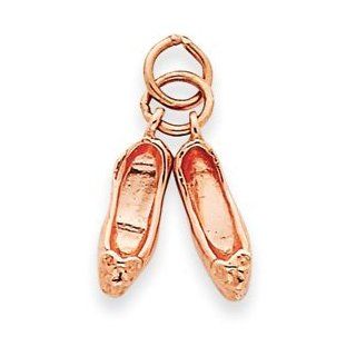 14k Gold Rose Gold Polished 3 Dimensional Moveable Ballet Slippers Charm: Jewelry