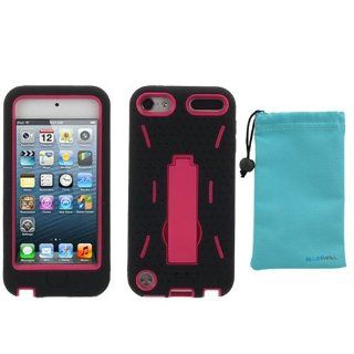 BIRUGEAR Black / Hot Pink Dual Layer Hybrid KickStand Case Cover for Apple iPod Touch 5, New iPod Touch 5G, iTouch 5G, 5th Generation MP3 Player (2012 Version) with *Pouch Case* : MP3 Players & Accessories