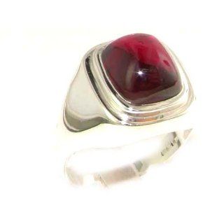 Gents Solid 925 Sterling Silver Cabochon Ruby Mens Mans Signet Ring, Made in England   Size 6   Finger Sizes 6 to 13 Available   Ideal gift for fathers day, valentines, wedding, birthday, christmas, thanksgiving, grandfathers day, uncle, dad, son, nephew: 