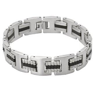 Men's Stainless Steel 13mm Greek Key Rubber Link Bracelet 9": Dahlia: Jewelry