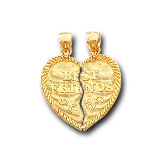 14K Yellow Gold Best Friends Heart Split Charm Pendant: IceNGold: Jewelry