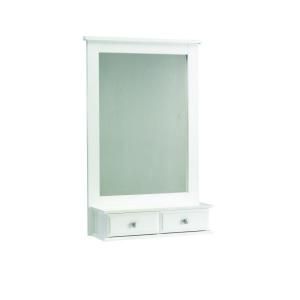 SAUDER Shoal Creek Collection 42.3 in H x 27.48 in. W White Framed Mirror with Storage Drawers 411236