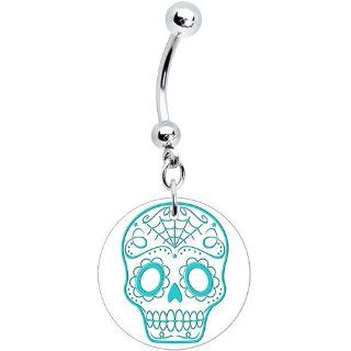 White Turquoise Sugar Skull Dangle Belly Ring: Body Piercing Rings: Jewelry