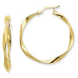 Genuine 14k Yellow Gold 3x30mm Polished Twist Round Hoop Earrings 2.2 Grams of Gold: Mireval: Jewelry