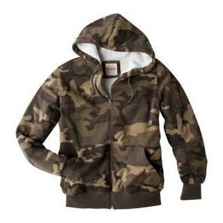 Mens Mossimo Sherpa Lined Hoodie Zip Up Fleece Jacket Green Camo   Size Small : Hunting Jackets : Sports & Outdoors