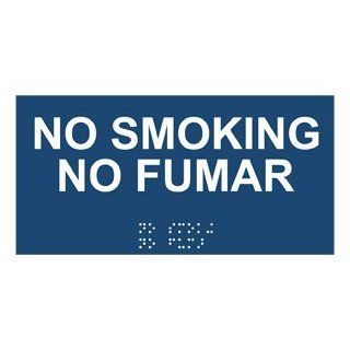 ADA No Smoking With Symbol Bilingual Braille Sign RSMB 460 WHTonNavy : Business And Store Signs : Office Products