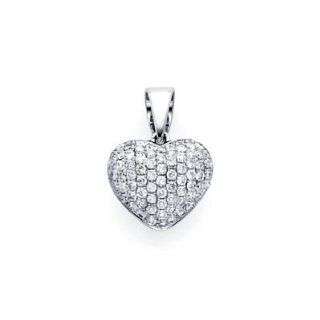 14k White Gold Micro Pave Diamond Heart Pendant .32 ct (G H Color, I1 Clarity): Jewelry