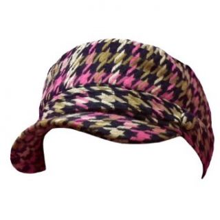 Luxury Divas Pink Tan & Navy Blue Hounds Tooth Plaid Cadet Cap Hat at  Womens Clothing store