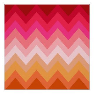 Modern Girly Red Pink Coral Ombre Chevron Pattern Print