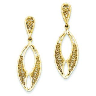 14K Gold Fancy Filigree Dangle Stud Earrings Jewelry: Jewelry