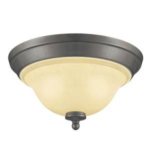Hampton Bay 2 Light Indoor/Outdoor Flushmount in Rustic Iron Finish with Antique Ivory Glass ESS8012