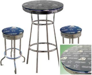 Dallas Cowboys NFL Football Glass Top Chrome Bar Pub Table Set With 2 Swivel Bar Stools   Home Bars