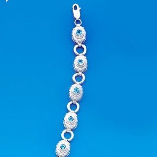 925 Sterling Silver Bracelet with Genuine London Swiss Blue Topaz Center Stones: Tennis Bracelets: Jewelry