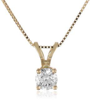 18k Yellow Gold Round Diamond Solitaire Pendant Necklace (1/4 ct, H I Color, SI1 SI2 Clarity), 18": Jewelry