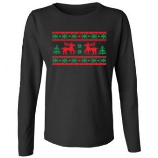 Festive Threads Ugly Christmas Sweater (Moose) Women's Long Sleeve T Shirt: Clothing