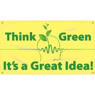 Accuform Signs MBR469 Reinforced Vinyl Motivational Safety Banner "Think Green It's A Great Idea" with Metal Grommets and Graphic, 28" Width x 4' Length, Green on Yellow Industrial Warning Signs