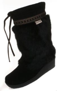 Bearpaw Womens Mukluk Suede & Rabbit Fur Boot   Style 469 Shana (7, Black): Shoes