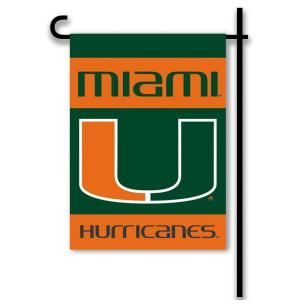 BSI Products NCAA 13 in. x 18 in. Miami 2 Sided Garden Flag Set with 4 ft. Metal Flag Stand 83031