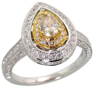 14k White Gold Pear shaped Solitaire Ring, w/ 1.24 Carats Brilliant Cut & Pear Cut Diamonds, 5/8 in. (15mm) wide, size 8.5: Jewelry