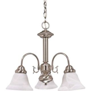 Glomar Ballerina 3 Light Brushed Nickel Chandelier with Alabaster Glass Bell Shades HD 182