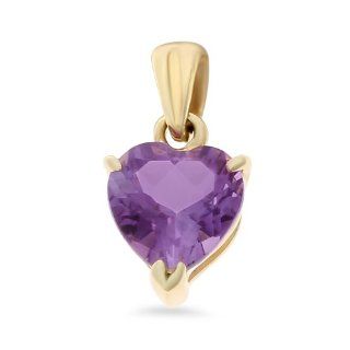 0.77CTW 14K Yellow Gold Genuine Natural Amethyst Heart Shaped 6 mm. Solitaire Pendant: Jewelry