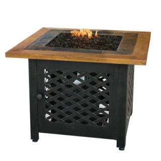 UniFlame 32 in. Square Slate Tile and Faux Wood Propane Gas Fire Pit GAD1391SP